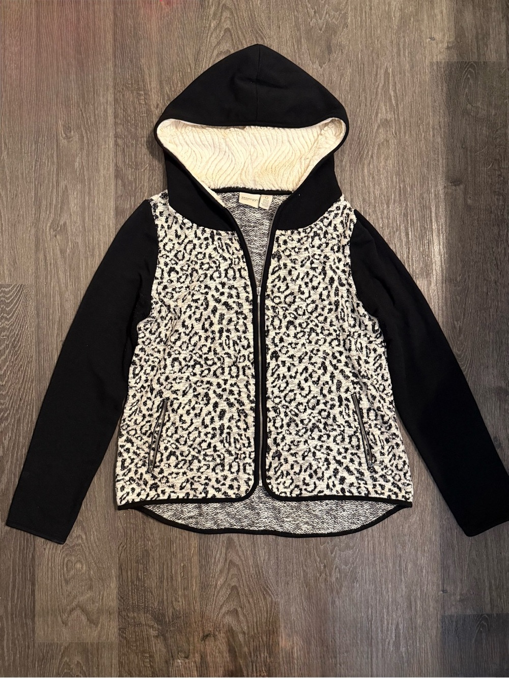 Women’s Black Hooded Leopard-Print Jacket